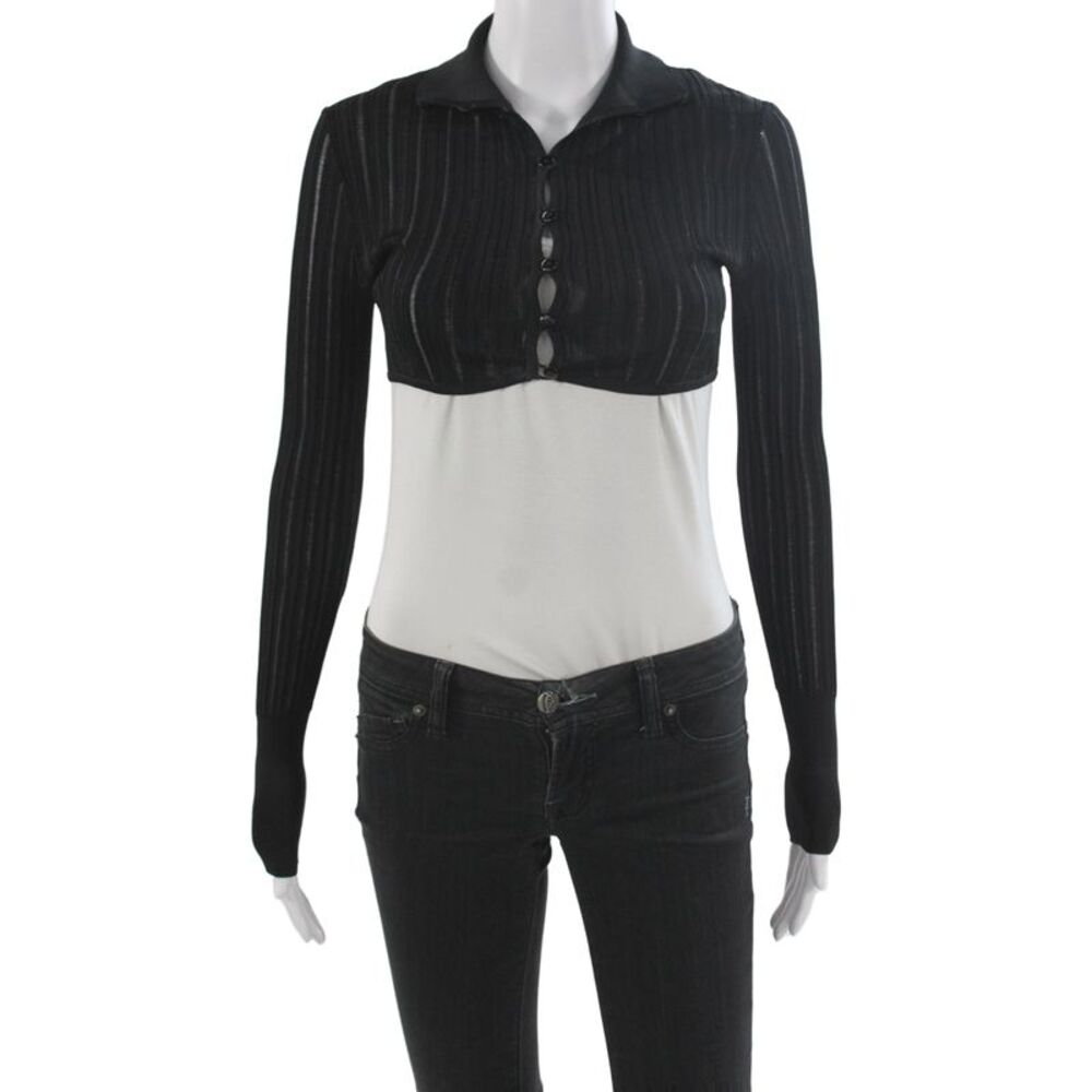Alaia Women Cardigan Black Viscose Striped Collared Long Sleeve Size 36